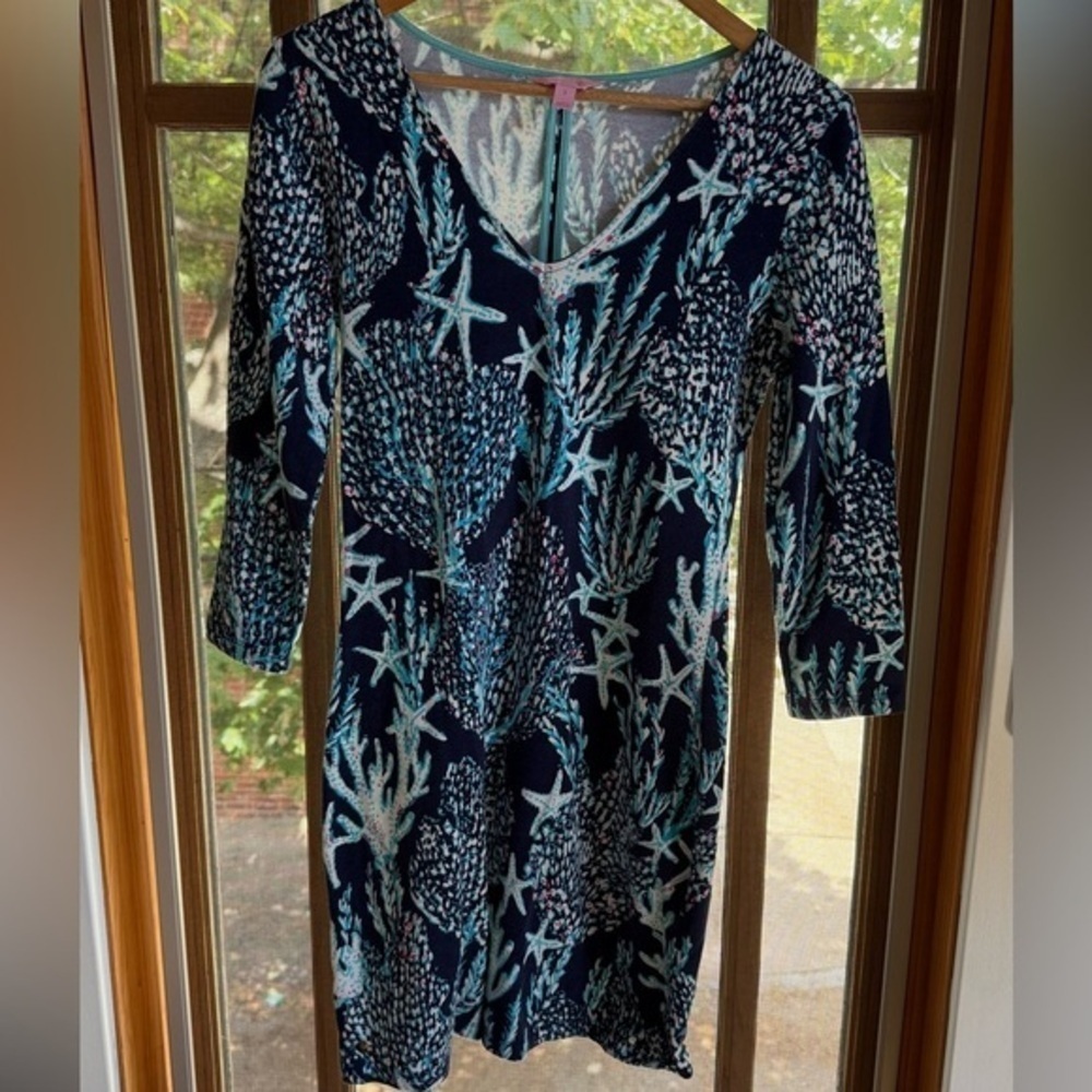 Lilly Pulitzer CLARKE  FRENCH TERRY DRESS Bright Navy Good Reef Size Small